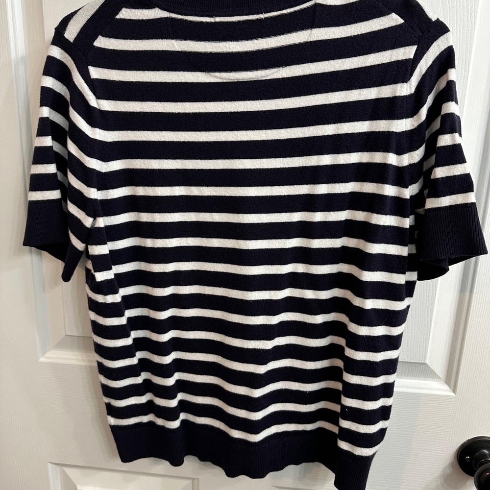 Striped Short Sleeve Sweater - Navy & White - Picture 6 of 6